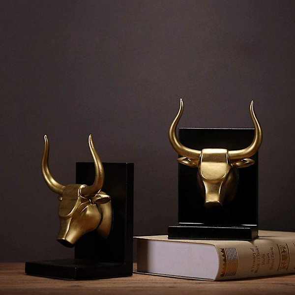 Bogstøtter Et Par Guld Tyrehoved Harpiks Kunst Bogstøtte Figurer Statuer