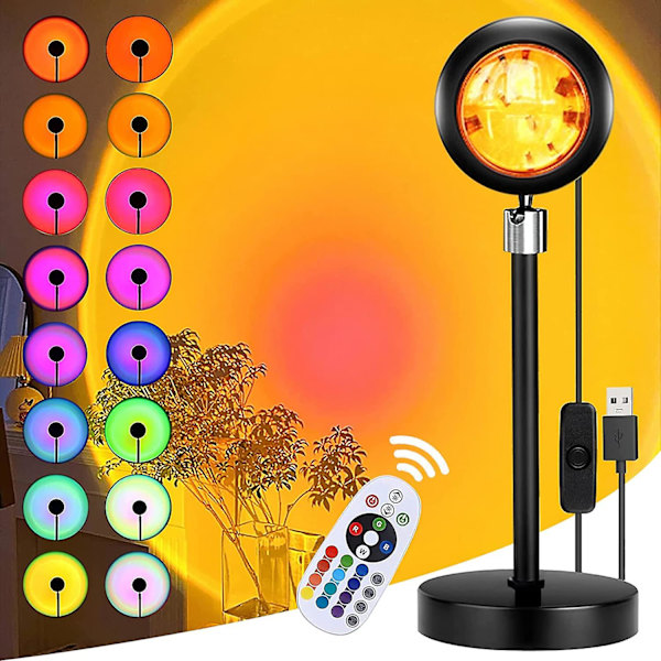 Solnedgang Lampe, Hjemmeinnredningsprosjektorlys Med 16 Farger 4 Moduser, Fargeskiftende Lampe Sollysprosjekt