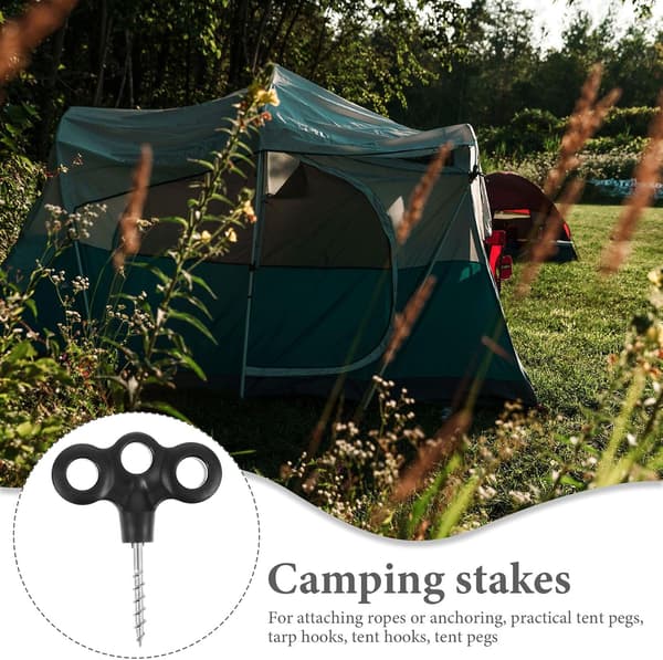 4 stk. campingteltplugger, kraftige gjengede plugger i rustfritt stål med svarte plasthoder