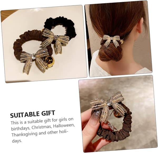 Sløyfe Hårstrikk Rhinestone Elegant Hårring Jenter Dekorative Strikker Scrunchies for Fest Anledning Elastiske Tilbehør