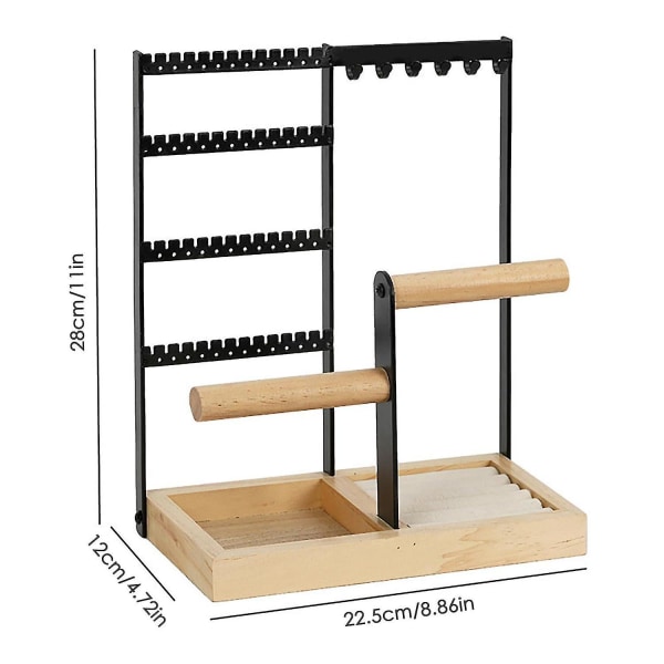 4-lagers svart smyckesställ Örhängen ram 8x22,5x12cm Trä