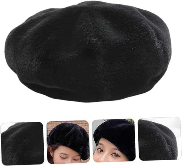 Dame Varm Chic Baret Hat Polyester Malerhue Mode Efterår Vinter Hat til Hverdagsbrug Sort