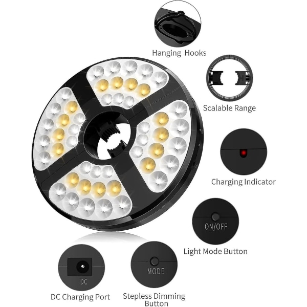 Parasol Lys, 48 LED'er Energibesparende USB Genopladelig Parasol Lys 72 Timer Belysning Med 3 Li