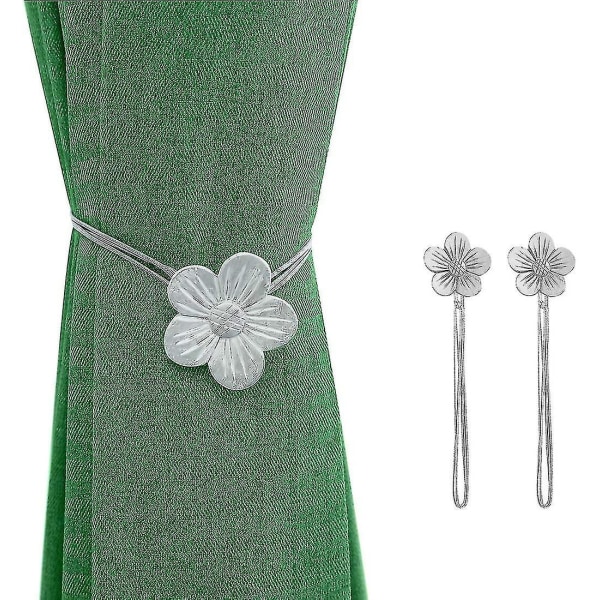 Vintage magnetisk gardin bindebånd, 1 par harpiks blomstergardin draperi Holdback vindusgardin dekorativ spenneholder for hjemmekafé balkong - sølv-