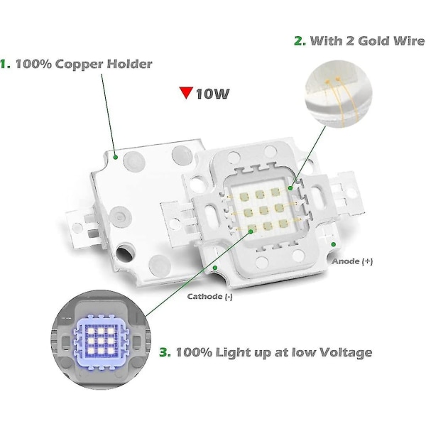 High Power Led Chip 10 W Lilla Ultraviolet Light Emitter Komponenter Diode 10 W Ultra Violet Bulb Lampe