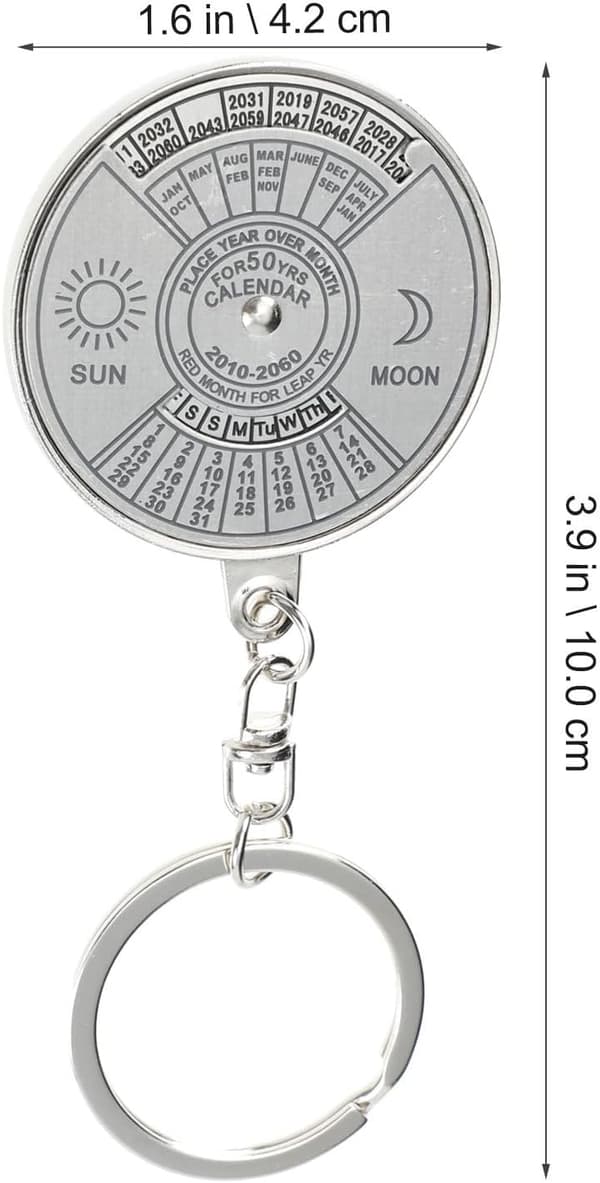 3 st nyckelringar i silvermetall med evighetskalender och måndesign, kompakt storlek