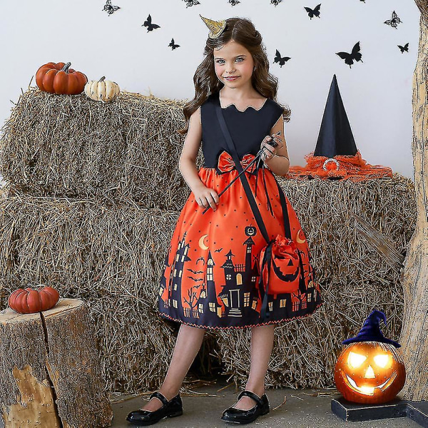 Kostume Sæt Piger Børn Vintage Gothic Ærmeløs Sløjfe Skater Kjole Med Taske Prom Fancy U 2-3 Years