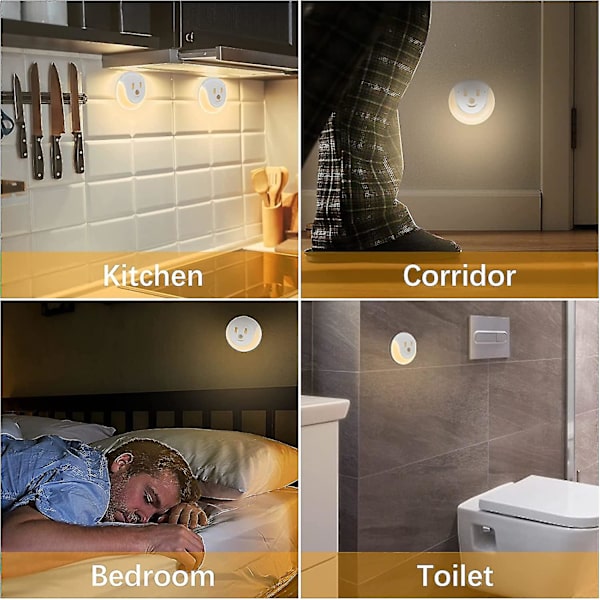 Nattlys med bevegelsessensor [2 stk] Oppladbart USB Smilende nattlampe Gave