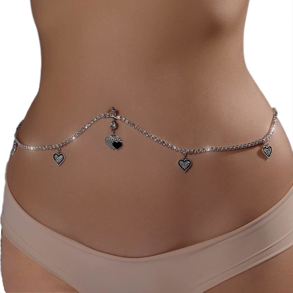 Body Belly Chain med navelring Glittrande midjekedjor Bling Rave Chain Bikinismycken för kvinnor och flickor (2)