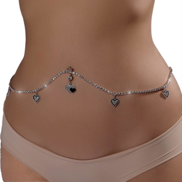 Kropsmavekæde med navle-ring glitrende taljekæder Bling Rave-kæde Bikinismykker til kvinder og piger (2)