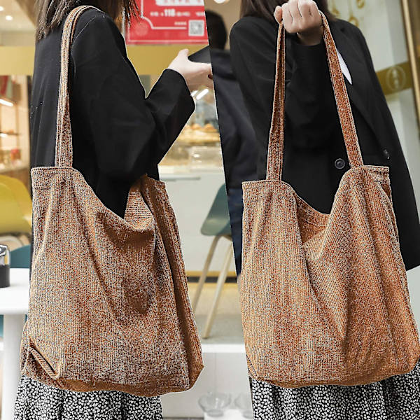 Damer Stor Kapasitet Canvas Corduroy Skulderveske Casual Tote (brun)