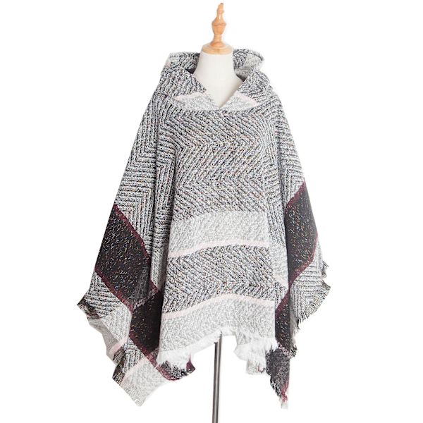 Herringbenskjortet hettekappe med pullover-kappe White grey
