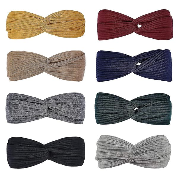 Hårband för kvinnor Twist Knuten Boho Elastiska Hårband, 8 st