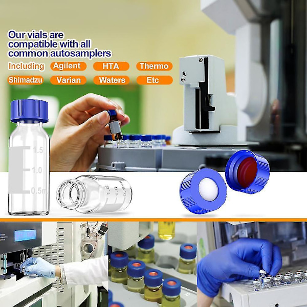 100 stk Autosampler 2ml HPLC 9-425 Glass Vial Flasker