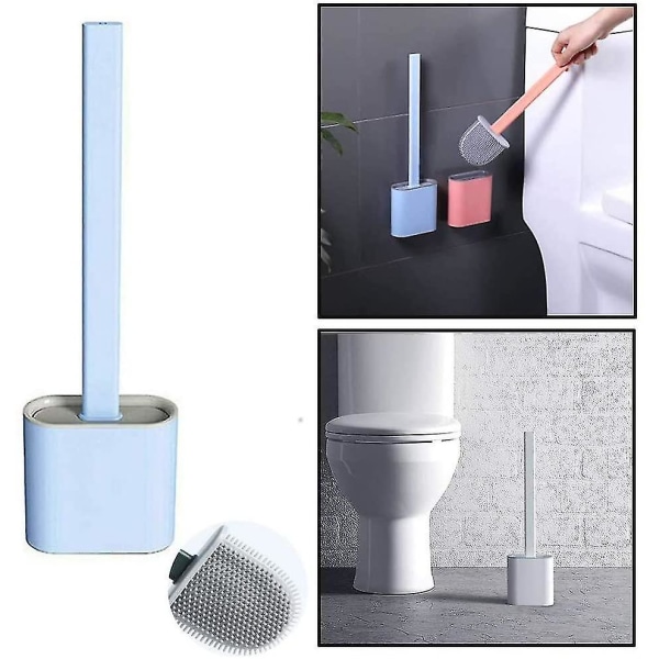 Toilet Brush,silicone Toilet Brush With Fast Drying Holder Set,wall Mounted Flat Flexible Deep Cleaning Toilet Brush(white)