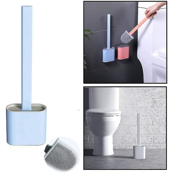 Toiletbørste, silikone toiletbørste med hurtigtørrende holdersæt,  vægmonteret flad fleksibel dybderengørende toiletbørste (hvid) 44f3 | Fyndiq