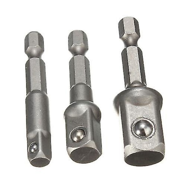 Forlængelsesborbits-stikadapter sæt Hexskaft til 1/4\" 3/8\" 1/2\" (sølv) (3 stk)