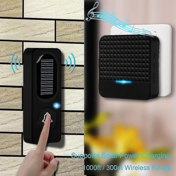 Solcellsdriven Vattentät Trådlös Dörrklocka Plug Smart Dörrklocka (svart) A-yuhao