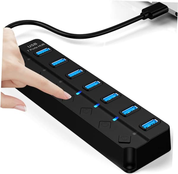 7-port USB Hub USB Splitter Adapter Backup Strøm Nem til Laptop og Desktop