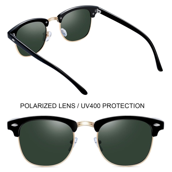 Halvrammede Polariserende Solbriller til Mænd - UV400 Beskyttelse Retro Halvrammede Solbriller Unisex Polariseret