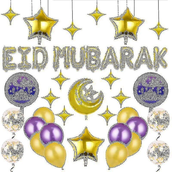 Ramadan Eid Ballon Eid Mubarak Islamisk Tema Fest Dekorationssæt silver