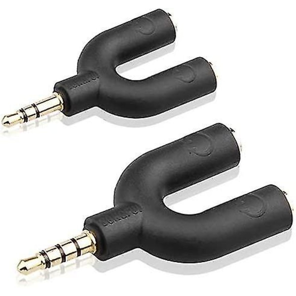 Hodetelefon Stereo Splitter Kit, U-formet 3-pin 3,5 mm Jack til 2 Hodetelefoner + U-formet 4-pin Adapter til