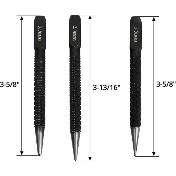 Centreringsslagset, Spikpunch, Positioneringsslagset för Borrning av Hål för Breaker Puncher, 1/16\", 5/64'', 1/9\"(1.5mm-3mm) Svart)(3st)