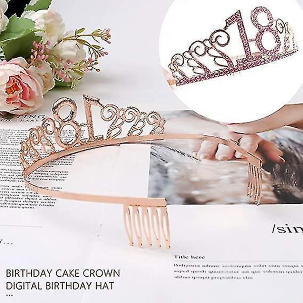 Rosegull 18-årsdagskrone Sett Tiara & Sash