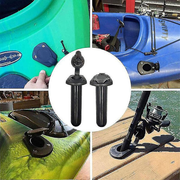 Flush Mount Stang Holder til Kajakstang med Kapsel Dæksel Beslag Fiskeri Båd (sort)(2stk)