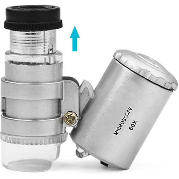 Mini 60x Mikroskop Förstoringsglas Med LED-Ljus Fickurmakare Förstoringsglas Smyckeslupp Med 10x Vikbart Fickförstoringsglas