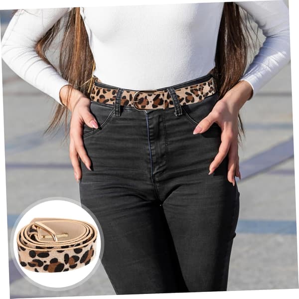 Leopardmönstrat Högmidjebälte Elegant Fuskmidjeband med Spänne Trendig Djurmönstrad Accessoar