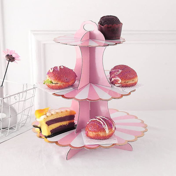 2-pack Papperskakställ, 3-vånings Cupcakesställ Dessert Bakverkstorn Runda Kakställ