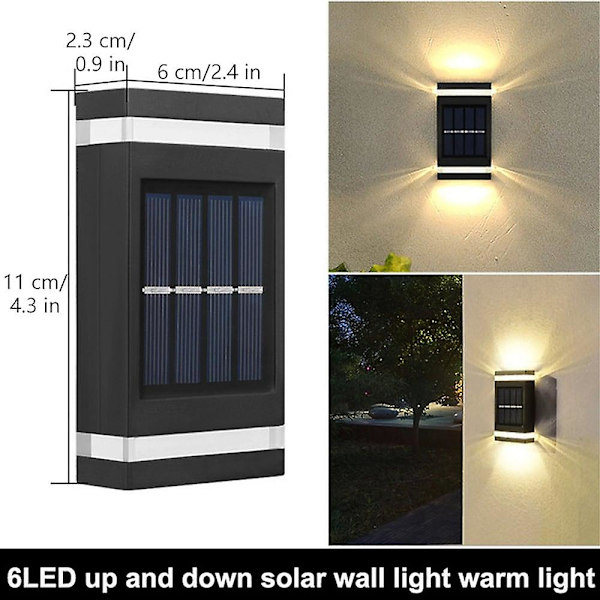 2-pack Utomhus Vägglampor Solcellsdrivna Vattentäta Trädgårds LED-Veranda Lampor