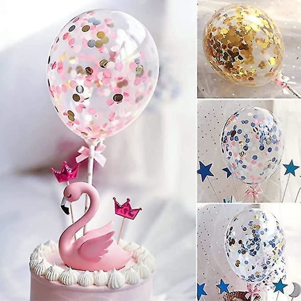 Roseguld Konfetti Ballon Kage Topper med Mini Balloner Indvendigt