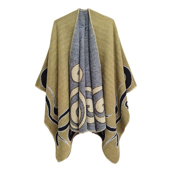 Dame Poncho Sjal Vendbar Oversized Poncho Kappe Trykt Tæppe Sjal Cardigan Light yellow