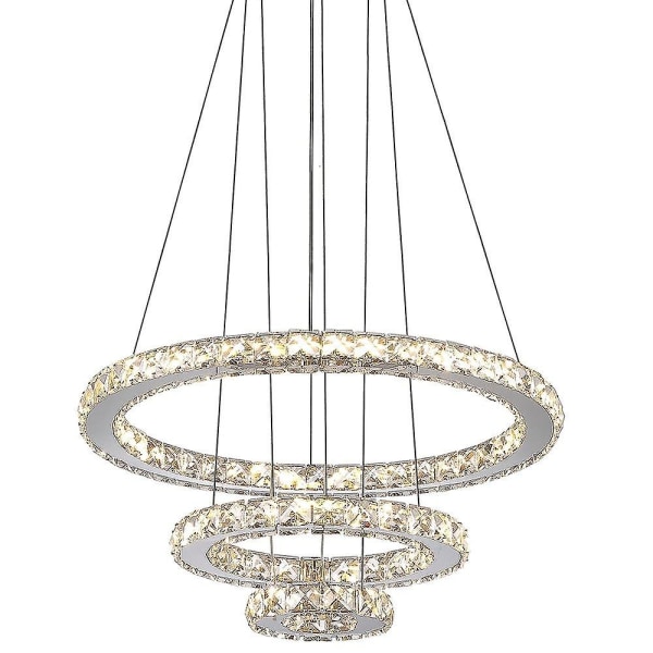 3-ringig LED-kristallkronlampa, rund taklampa