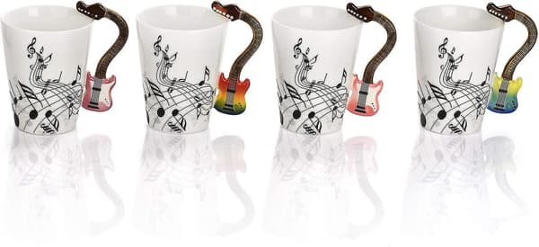 12.9 Oz Gitarrkopp Musiknoter Kaffeekopp Keramik Gitarr Musikkopp Mugg För Gitarrister Musiker, Röd