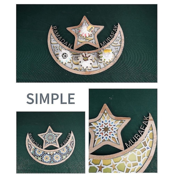 Moon Star Trä Eid-dekoration kompatibel med hemmuslimsk inredningsmatbricka(b)