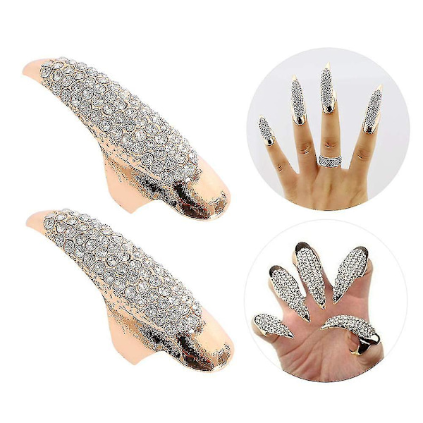 Punk-inspirert ørneklørings smykke falsk negl retro klar krystall klør finger ring knoke bøye fingertupp klør (10 stk, gull)