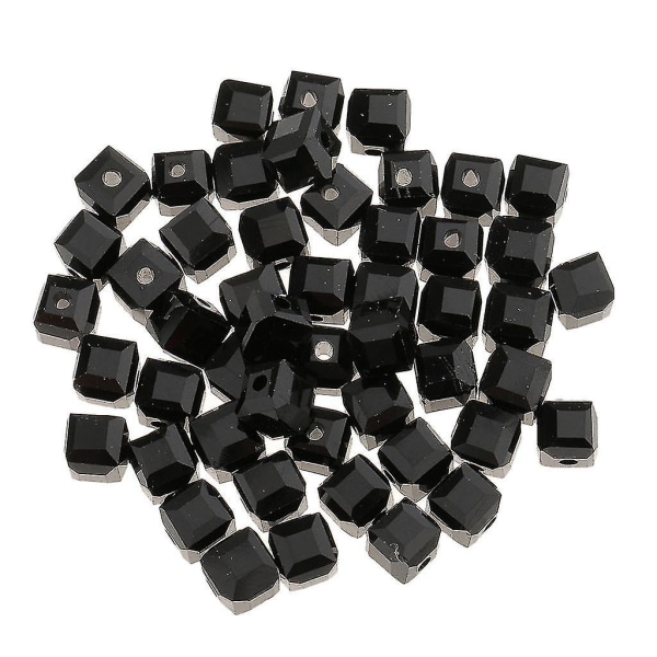 50 stk. 6mm Glas Krystal Kvadratiske Terningperler Til DIY Smykkefremstilling Sort