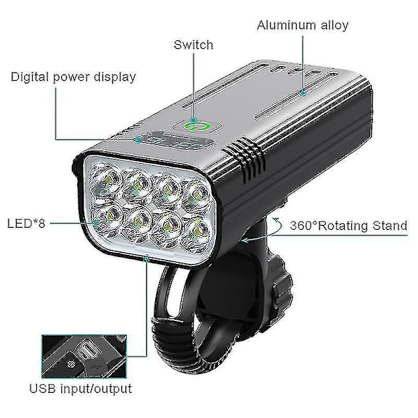 30 000 lumenin pyörävalo 10 000 mAh USB-ladattava akku LED-pyörävalo etuvalo MTB vedenkestävä taskulamppu -yuhao