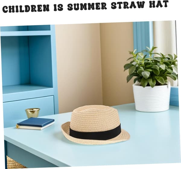 Stråsolhatt for gutter og jenter Britisk stil Sommerstrandhatt med bred brem