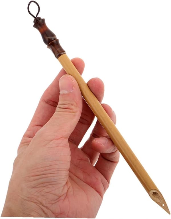 2 st bambu doppennor för tibetansk kalligrafi med platta spetsar, handgjorda bambu bläckdoppennor