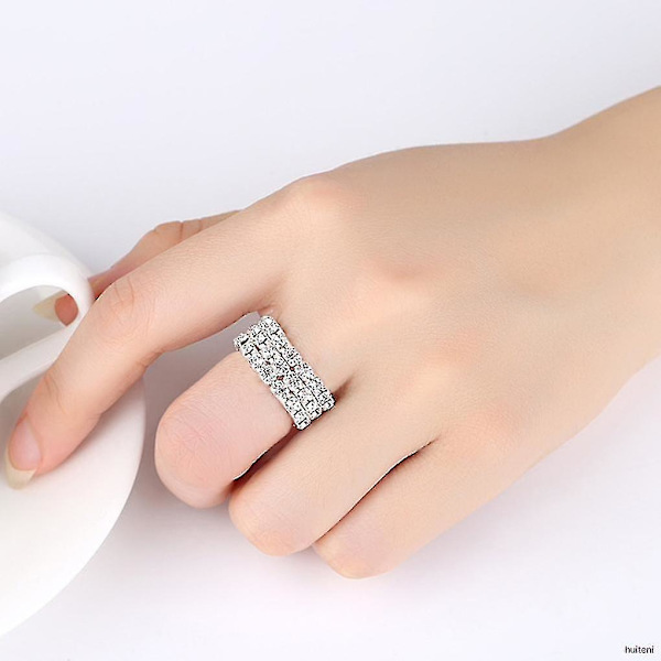 3 Rækker Elastisk Krystal Ring Stræk Rhinesten Led Ring Kvinde Pige Smykker