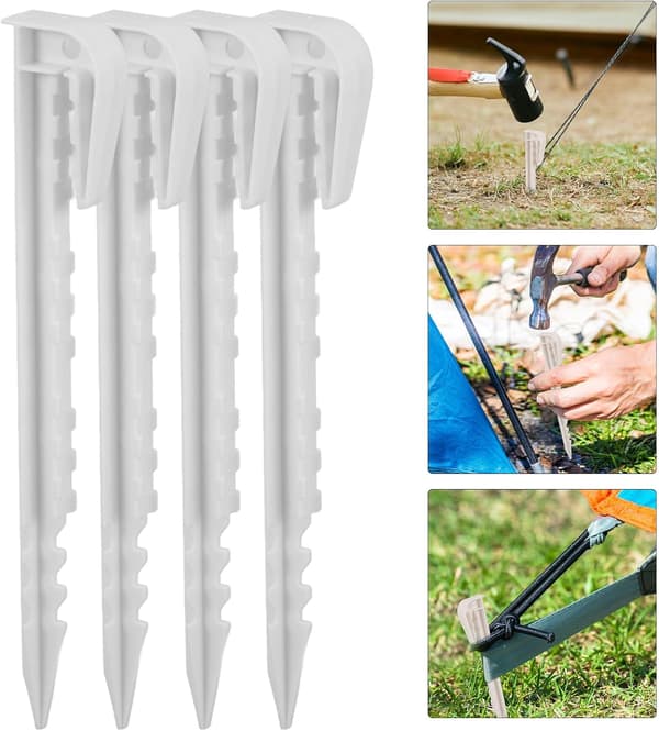 Plastteltplugger 20 stk Hvite Campingteltplugger Robuste Jordplugger