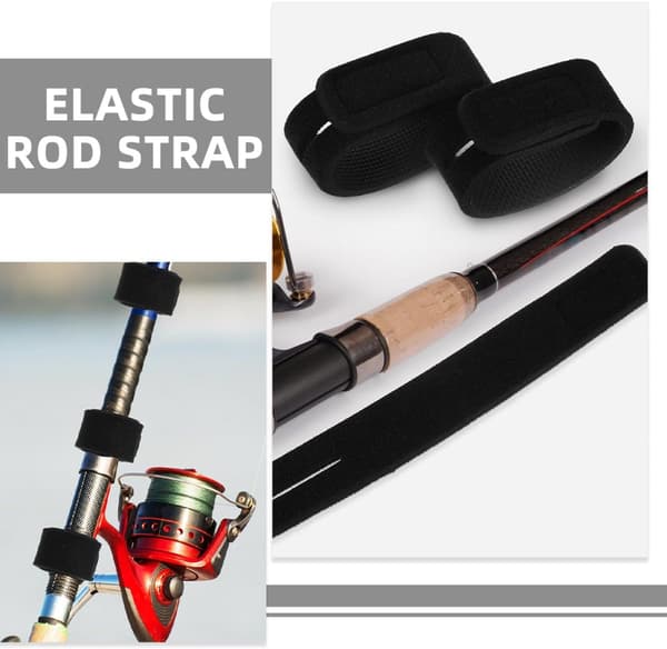 5 stk. elastiske fiskestangbelter, justerbart elastisk stoff og gummimateriale