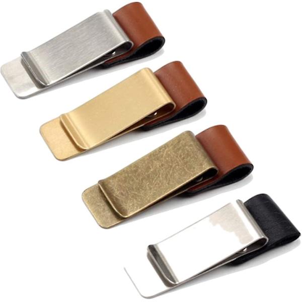 4 Stylusclips i Læder med Klips, Læderpenneholder og Metalclips, Rustfrit Stålpen