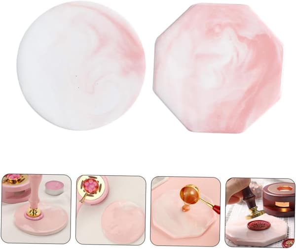 Forseglingsvoksstempel Bakplate Sett 2 stk Marmormønster Rosa Runde Åttekantede Coasters