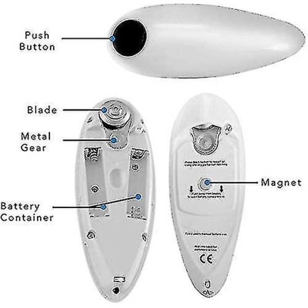 Bærbar One Touch Automatisk Elektrisk Dåseåbner + Gratis Flaskegreb