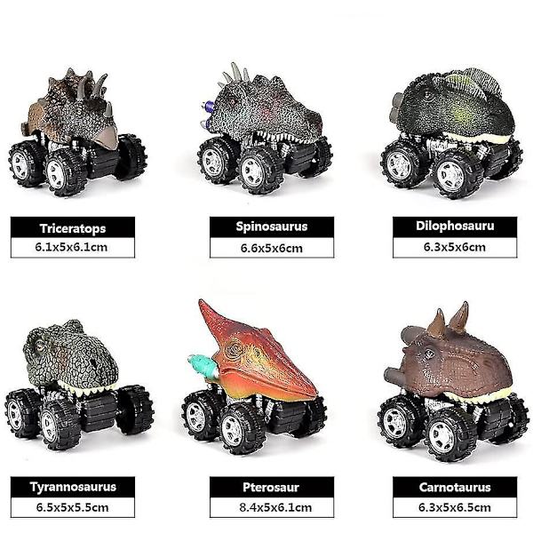 Dra tillbaka dinosauriebilar för barn 6-pack Dinosaurie leksaksbil för 3-åriga pojkar